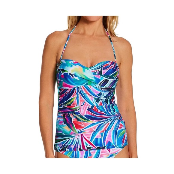 La Blanca Multi Palm Printed Tankini Swim Top Women's Size 14 - Picture 1 of 8